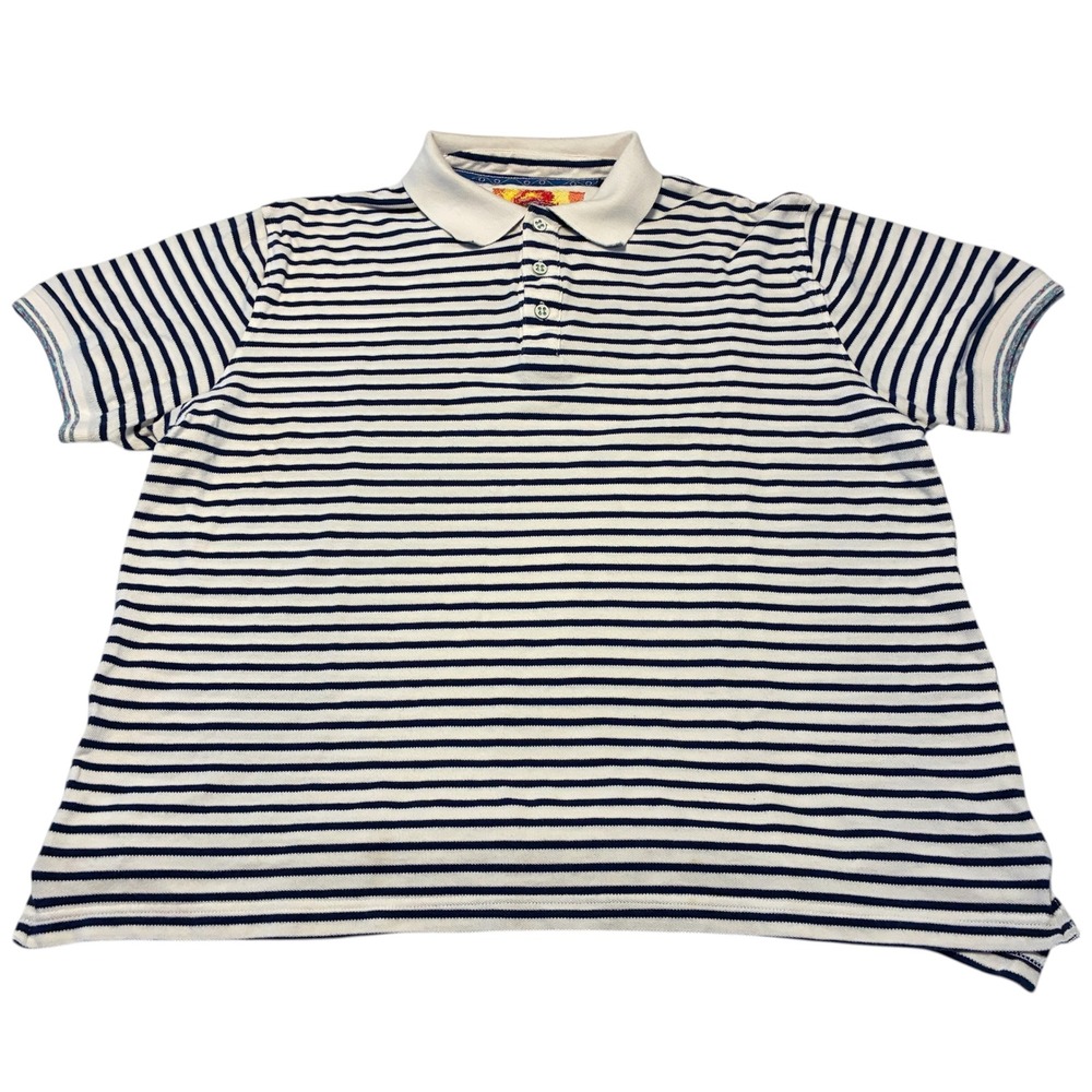 Robert Graham Men's Navy White Striped Short Sleeve Pique Polo Shirt Size Large